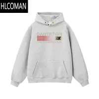 HLCOMAN美式连帽卫衣男女灰色秋季国潮情侣款帽衫字母加绒加厚外套