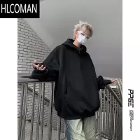 HLCOMAN500g卫衣男2024款美式复古潮牌硬挺套头连帽外套oversize