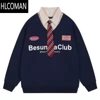 HLCOMAN51嘻哈学院风假衬衫领卫衣男女日系潮牌慵懒chic休闲情侣上衣