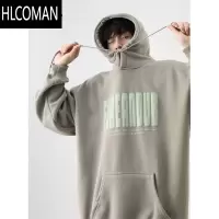 HLCOMAN加绒连帽卫衣男情侣潮牌宽松加厚发泡运动上衣