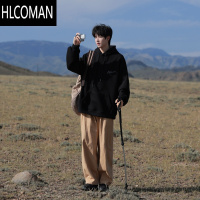 HLCOMAN@ 420g连帽卫衣男加绒加厚潮牌运动宽松帽衫