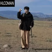 HLCOMAN@ 420g连帽卫衣男加绒加厚潮牌运动宽松帽衫