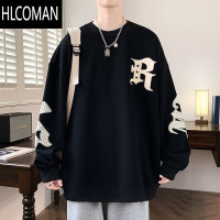 HLCOMAN款圆领卫衣男生加绒加厚潮牌痞帅青少年初中高中学生长袖t恤