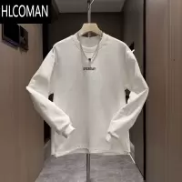 HLCOMAN秋季新款男士字母印花长袖卫衣男韩版宽开衩下摆时尚上衣打底衫男