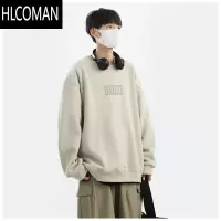 HLCOMAN圆领卫衣男秋季潮牌休闲宽松无帽T恤潮流款上衣加绒加厚
