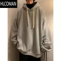 HLCOMAN纯色基础款连帽卫衣男士特大码胖子300斤可穿羔毛外套冬季加绒
