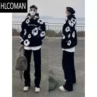 HLCOMAN美式高街连帽休闲印花涂鸦男士轻奢潮牌痞帅帽衫卫衣男