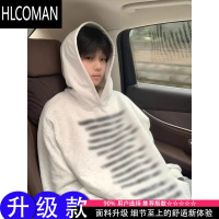 HLCOMAN花灰色美式卫衣男款字母印花520g连帽衫高级感加绒外套