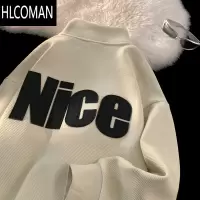 HLCOMAN半拉链立领卫衣男士2024新款新款潮牌宽松翻领外套上衣