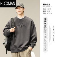 HLCOMAN亦止美式复古刺绣加绒加厚卫衣男2024新款宽松圆领上衣