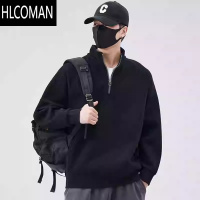 HLCOMAN潮牌套头立领上衣服2024新款加绒加厚半拉链卫衣男宽松