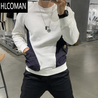 HLCOMAN美式高端卫衣男潮牌2024秋季新款宽松圆领t恤长袖拼色上衣打底衫