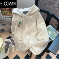 HLCOMAN日系慵懒oversize立体花朵连帽卫衣男女复古chic港风加绒外套