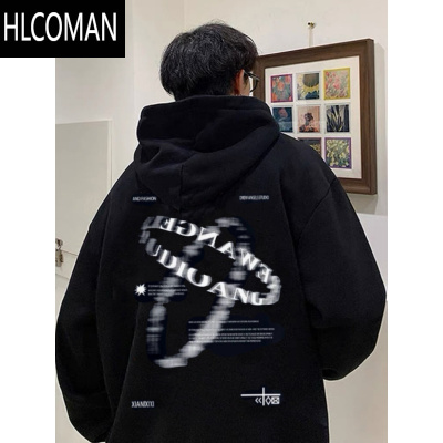 HLCOMAN美式连帽卫衣男新款潮牌宽松加绒痞帅高中生衣服