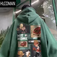 HLCOMAN红色连帽卫衣男美式加绒加厚复古潮牌龙年本命年中山外套