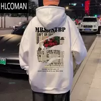 HLCOMAN卫衣男新款连帽宽松套头休闲外套潮牌复古玫瑰印花帽衫