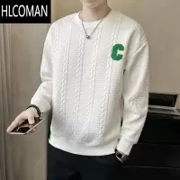 HLCOMAN2024年长袖t恤男士痞帅宽松上衣加绒潮牌ins圆领卫衣男