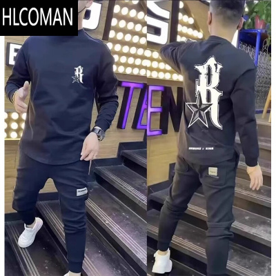 HLCOMAN2024新款潮牌卫衣男燕尾长袖T恤青年韩版修身圆领男装潮