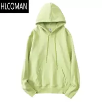 HLCOMAN低饱和浅绿色军绿色连帽卫衣男女同款纯色加绒加厚宽松外套帽衫潮