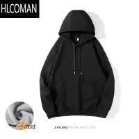 HLCOMAN摇粒绒连帽卫衣男冬款加绒加厚oversize美式外套2023新款潮牌