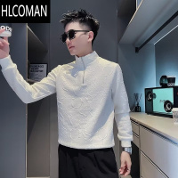 HLCOMAN痞帅立领半拉链卫衣网红男士修身打底衫上衣男T恤