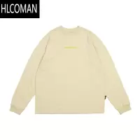 HLCOMAN长袖T恤男美式潮牌基础款宽松圆领小领口印花情侣上衣男