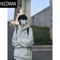 HLCOMAN美式复古卫衣加绒加厚痞帅男士oversize百搭无绳连帽外套