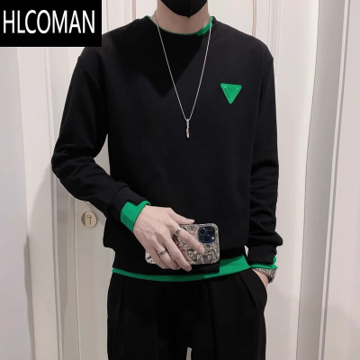 HLCOMAN假男士卫衣网红新款修身长袖t恤潮牌圆领套头打底衫男