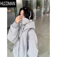 HLCOMANi人社恐澜同款卫衣连帽高领男女加绒加厚潮牌美式忍者帽衫