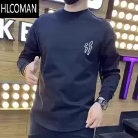HLCOMAN简约加绒圆弧卫衣男时尚套头圆领燕尾开衩上衣长袖加厚打底衫