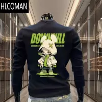HLCOMAN款圆领加绒印花无帽上衣男华棉潮牌ins休闲打底衫卫衣男百搭