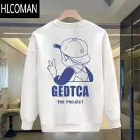 HLCOMAN欧货圆领卫衣男士潮牌印花高端轻奢百搭加绒加厚宽松长袖上衣