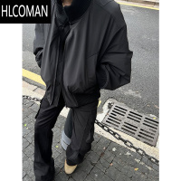 HLCOMAN美式黑色短款廓形棉服外套男街头痞帅p暖棒球服拉链夹克棉衣