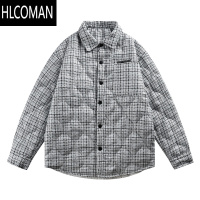 HLCOMAN51嘻哈复古千鸟格慵懒风翻领棉衣男女美式vintage情侣厚棉服外套