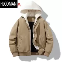 HLCOMAN冬季棉衣男特大码加厚棉袄外套胖子宽松假青年连帽夹克棉服男