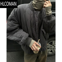 HLCOMAN美式复古菱格短款棒球服棉服夹克男女飞行员外套加绒加厚棉衣