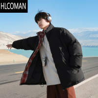 HLCOMAN@ 立领棉袄男冬季p暖棉服复古男生拼接格子棉衣外套