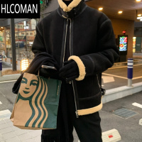 HLCOMAN绒棉衣男潮牌工装高街ins羔毛加厚棉服潮流宽松外套