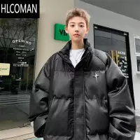 HLCOMAN美式潮牌pu皮棉服男款冬季立领棉衣外套宽松加厚面包服晋江棉袄子