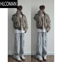 HLCOMANpu皮棉服男冬季美式高街潮牌痞帅棉袄短款立领宽松面包服棉衣外套