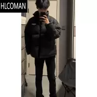 HLCOMAN美式短款羽绒服男款冬季加厚立领棉服外套高级感潮牌黑色小众棉衣