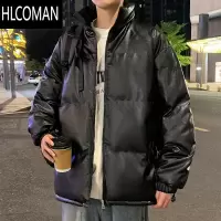 HLCOMAN羽绒棉衣男款冬季加厚立领冬装外套棉袄美式晋江男生pu皮棉服皮衣