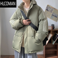 HLCOMAN2024新款棉衣男冬季加厚连帽羽绒棉服美式潮流三道杠晋江冬装外套