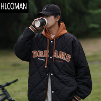 HLCOMAN菱格假棒球服棉服男款冬季潮牌连帽宽松棉衣美式大码运动外套