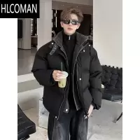 HLCOMAN牛仔拼接羽绒棉服男款冬季假棉衣韩版潮流宽松面包服痞帅外套