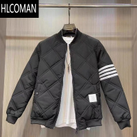 HLCOMAN冬季新品加厚菱形格棒球领棉服外套修身男士休闲百搭网红同款棉衣