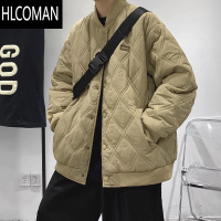 HLCOMAN日系复古菱形格棉衣男潮牌棒球棉服男生冬季p暖宽松休闲棉袄外套