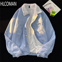 HLCOMAN羔毛棉衣男女日系潮牌情侣棉服加绒加厚p暖开衫夹克外套