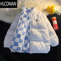 HLCOMAN两面穿羽绒棉服外套男冬加厚潮牌oversize格子情侣面包服棉衣袄子