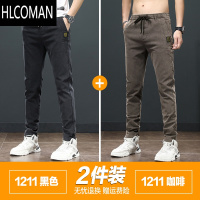 HLCOMAN加绒加厚牛仔裤男士弹力修身直筒2023新款男裤宽松休闲长裤